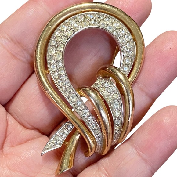 Signed Marcel BOUCHER Rhinestone Pin Brooch Demi Pave Vintage Jewelry